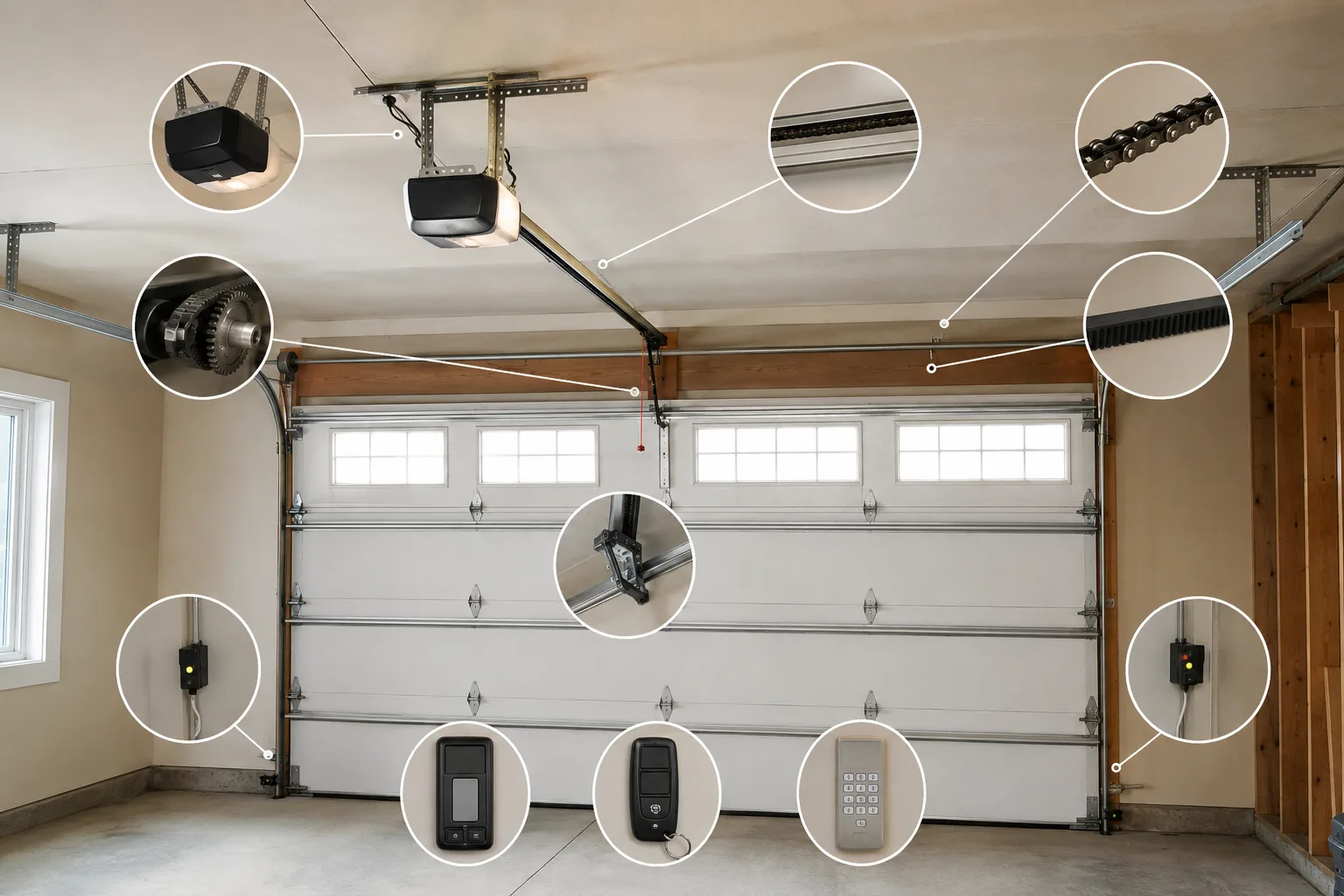 Residential garage door opener components